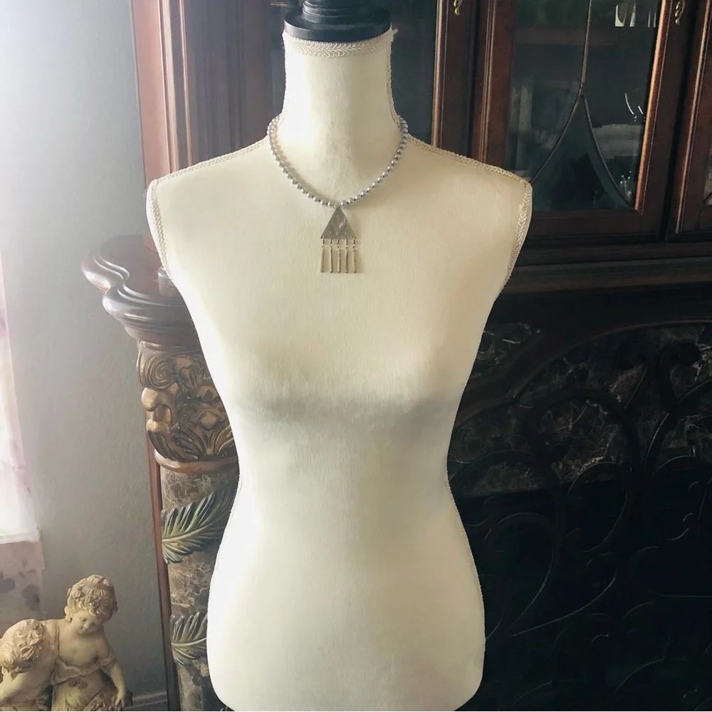 Handcrafted repurpose southwest etched steel pendant Czech glass Pearl necklace